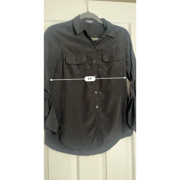 EXPRESS The City Shirt Black Button Up Shirt Womens XS Roll Tab Sleeves - Picture 5 of 7
